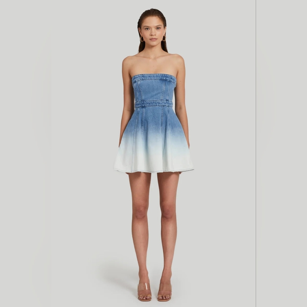 NWT Amanda Uprichard Meryl Strapless Denim Mini in Blue & White Ombre - Sz Small